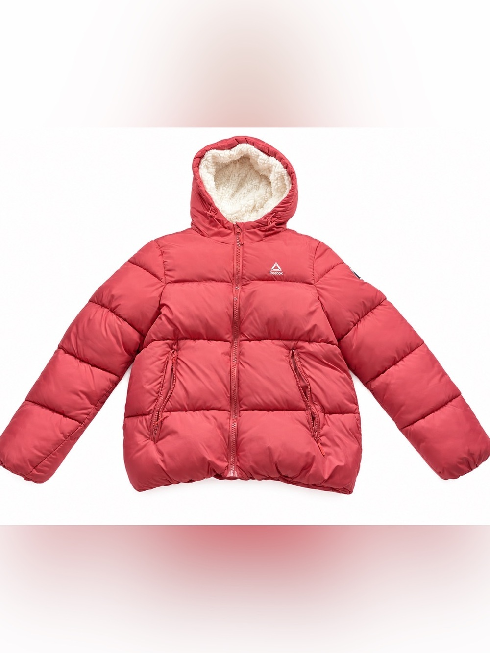 Reebok Kids Puffer Jacket in Coral with White Logo